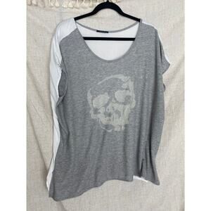Drew Gray White Loose Skull Oversized Blouse